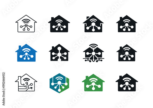Automation and smart devices. Icon set. Set Logo of automation and smart devices: smart home hub. harmonious logo variations of the same