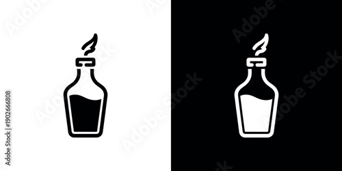Black and white bottle with flame on both sides silhouette