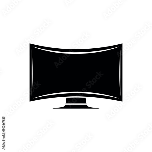 Curved black monitor with white border on white background