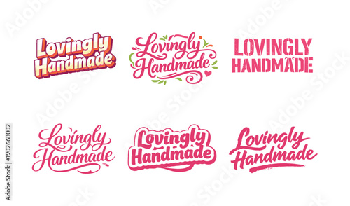 Lovingly handmade. Set lettering. harmonious lettering variations of the same emblematic concept, each with different artistic interpretation