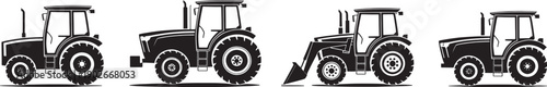Four black tractor silhouettes on white tractors agriculture farming