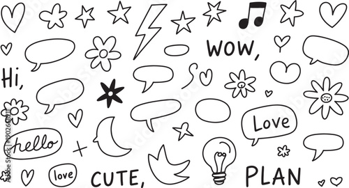 Hand drawn doodle black white background