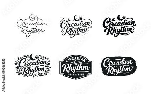 Circadian rhythm lettering. Set lettering. harmonious lettering variations of the same emblematic concept, each with different artistic