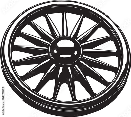 Black Silhouette of a Spoked Wagon Wheel spoked wheel vintage