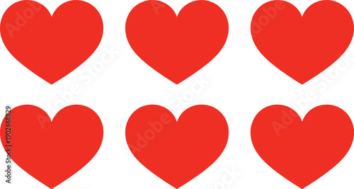 Six red heart on white background hearts love symbol