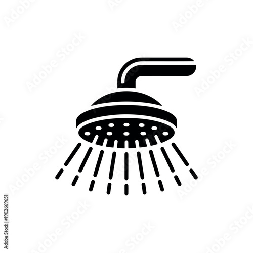 Black and white shower head with water droplets bathroom