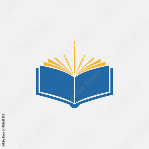 Open book with radiating yellow lines from pages