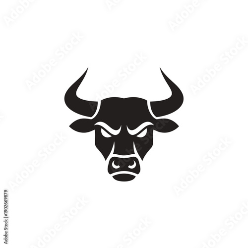 Fierce black bull head silhouette with sharp horns and determined expression