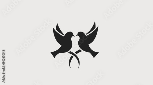 Two stylized black birds emblem representing love and connection on a neutral background