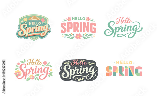 Soft spring hues. Set lettering. harmonious lettering variations of the same emblematic concept, each with different artistic interpretation