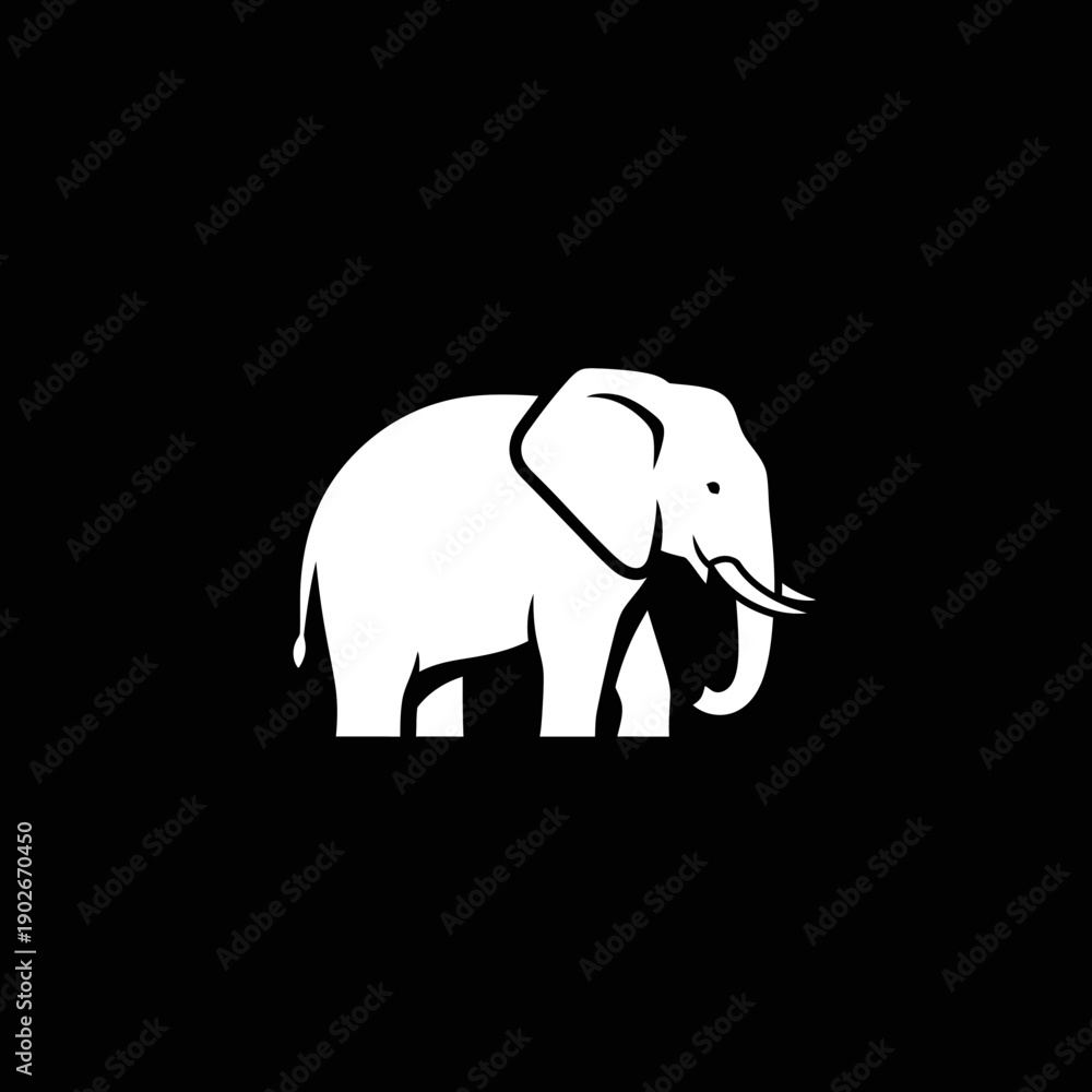 Fototapeta premium Stylized white elephant silhouette against a stark black background