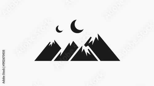 Stylized mountain range silhouette with moon phases against white background