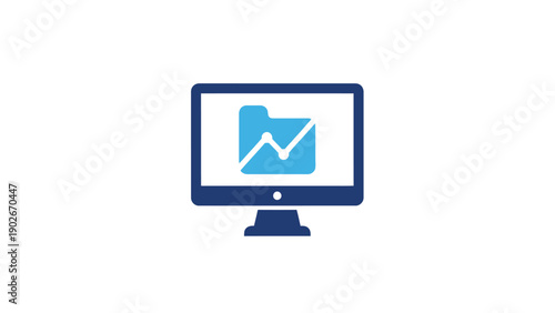 Computer monitor icon with a file folder and financial analysis chart