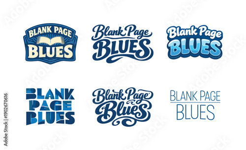 Blank Page Blues. Set lettering. harmonious lettering variations of the same emblematic concept, each with different artistic interpretation