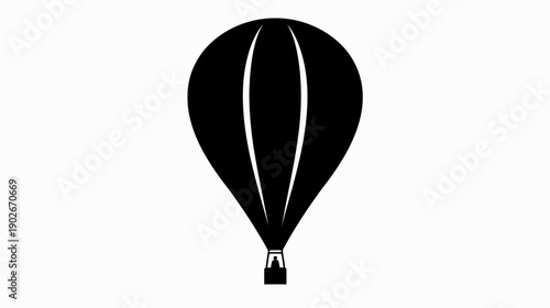 Black hot air balloon silhouette isolated on white background for design