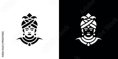 Black and white of a woman wearing a headwrap and necklace turban