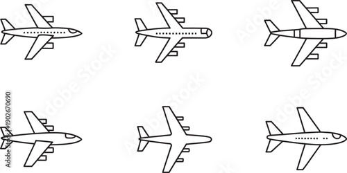 Airplanes in different orientations aircraft transportation travel