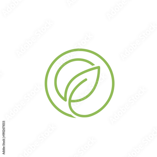 A green leaf inside a partial circle, simple outline