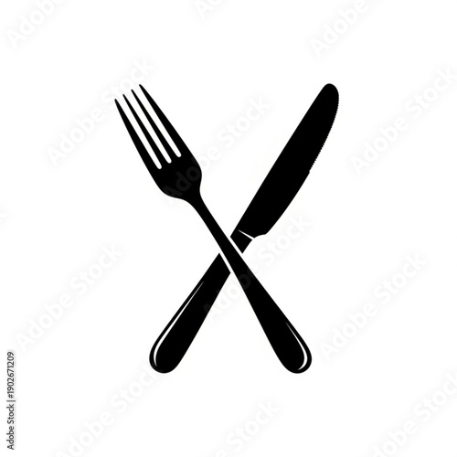 Crossed fork and knife utensils in modern design