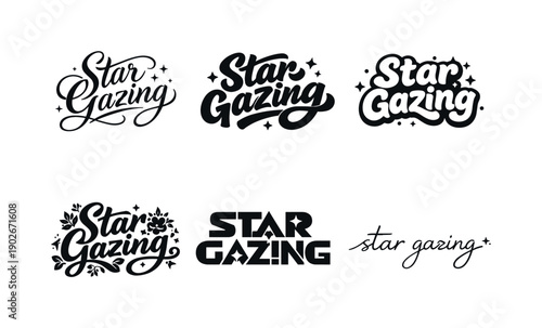 Star gazing lettering. Set lettering. harmonious lettering variations of the same emblematic concept, each with different artistic