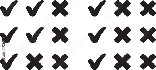 Black checkmark and X on white background symbol