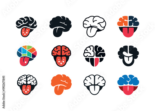 How we taste food. Icon set. Set Logo of How we taste food: brain and taste connection. harmonious logo variations of the same emblematic