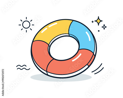 Summer swim ring icon. Simplified inflatable ring arranged slightly off-center for gentle movement. Fresh holiday feeling,
