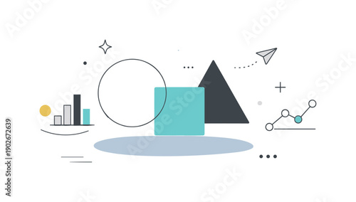 Soft gray backgrounds. Abstract geometric elements floating lightly on a muted gray background. The scene conveys clarity, focus, and a soft