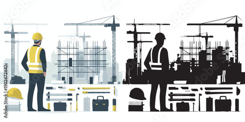 vector and silhouette of a project contractor