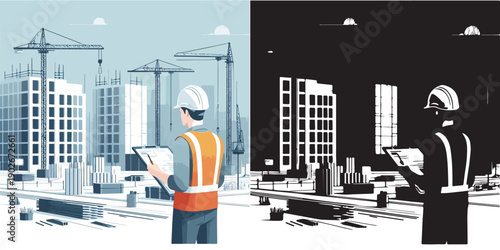 vector and silhouette of a project contractor