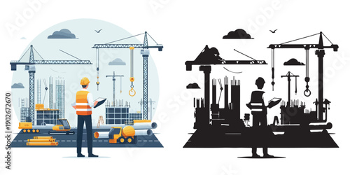 vector and silhouette of a project contractor