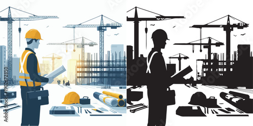 vector and silhouette of a project contractor