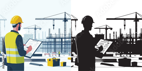 vector and silhouette of a project contractor