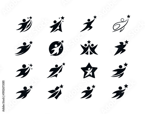 Dream chasing. Icon set. Set Logo of dream chasing: abstract dream pursuit symbol. harmonious logo variations of the same emblematic concept,