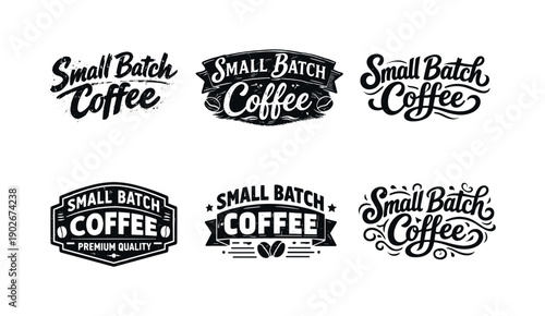 Diverse Coffee Lettering. Small batch coffee lettering. Set lettering. harmonious lettering variations of the same emblematic concept, each with different