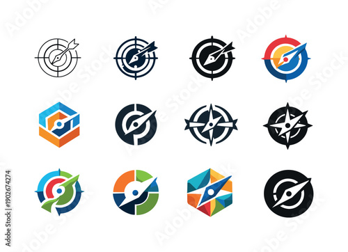 Learning Paths Icon Set. Personalized learning paths. Icon set. Set Logo of Personalized learning paths: target and learning compass. harmonious logo
