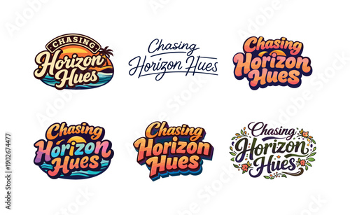 Horizon Lettering Variations. Chasing horizon hues. Set lettering. harmonious lettering variations of the same emblematic concept, each with different artistic