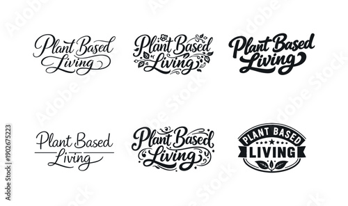 Plant based living lettering. Set lettering. harmonious lettering variations of the same emblematic concept, each with different artistic