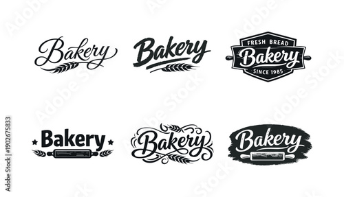 Rustic bakery logo lettering. Set lettering. harmonious lettering variations of the same emblematic concept, each with different artistic