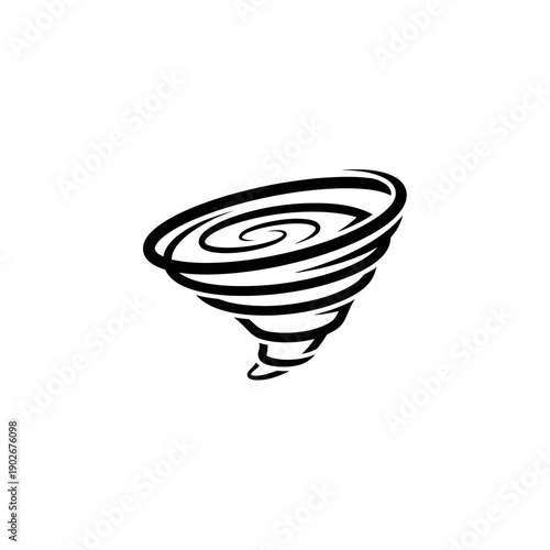 Black and white stylized tornado illustration on a white background