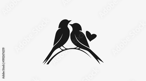 Silhouette of two birds perched together with a heart simple illustration