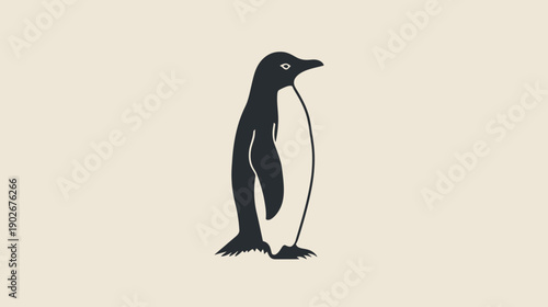 Elegant black and white penguin illustration on cream background