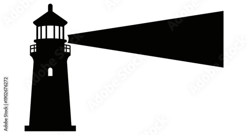 Silhouette of a lighthouse with a beam of light black and white vector