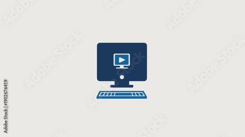Computer icon with video symbol representing online content and digital media