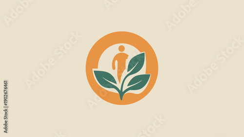 Abstract illustration of a person and plant within a circular shape design