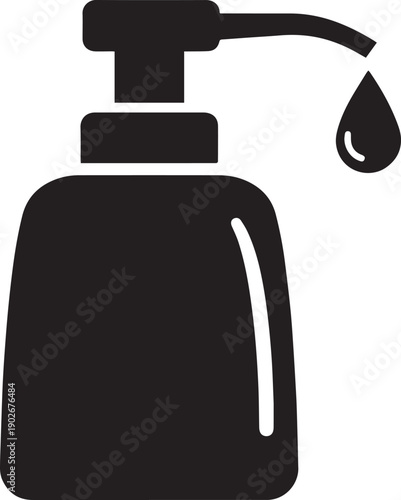 Black of a pump dispenser bottle with a drop of liquid falling from spout Keywords: dispenser