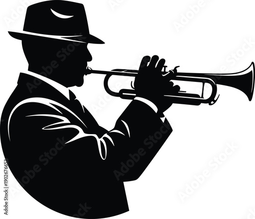 Silhouette of elegant jazz musician playing trumpet live music performance artistic vector illustration design for concert band entertainment event poster