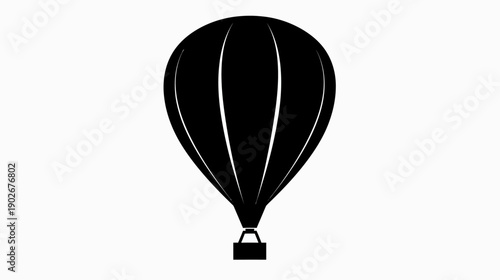 Black hot air balloon silhouette against white background graphic design