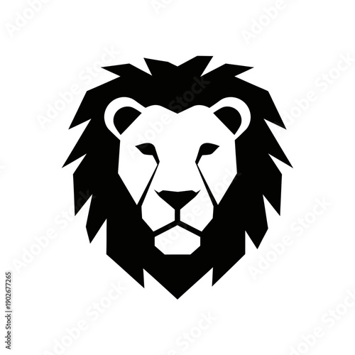 Stylized black lion face with sharp mane against white background
