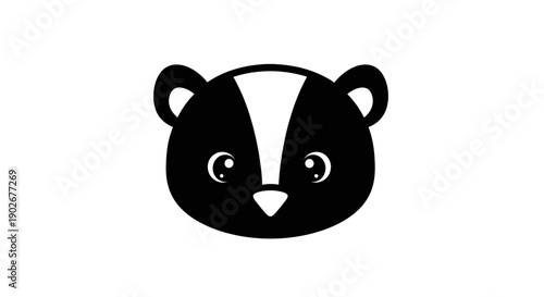 Stylized black and white skunk head illustration on white background